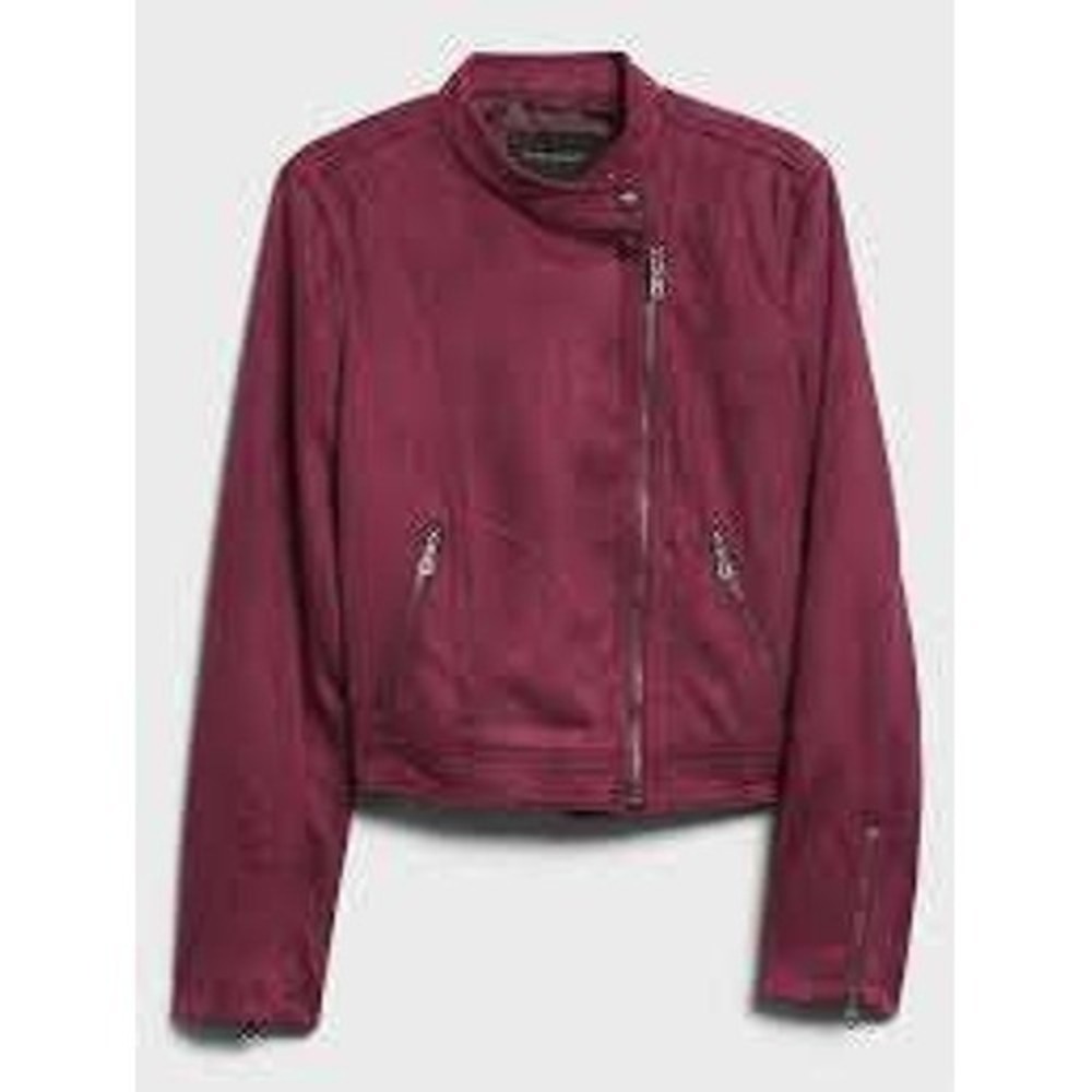 NWT Banana Republic Moto Jacket Women XS Jewel Tone Faux Suede Asymmetrical Zip